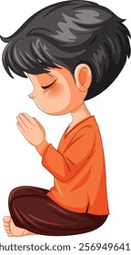 A girl in meditation pose, eyes closed, praying