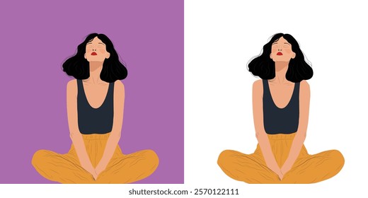 Girl Meditation Yoga Calmness Character Illustration Vector