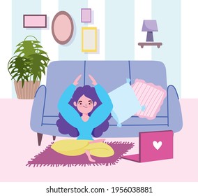 girl meditation yoga online at home