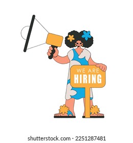 Girl with a megaphone. labor market. Attracting workers.