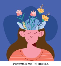 girl mental health with flowers