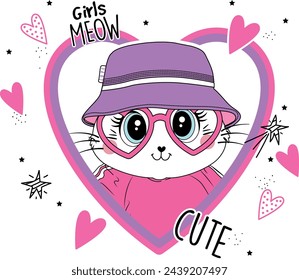 girl meow cute love heart