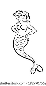 Girl Mermaid Line. Vector Illustration