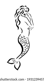Girl Mermaid Line. Vector Illustration