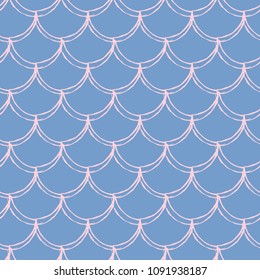 Girl mermaid seamless pattern. Pink fish skin backdrop. Tillable background for girl fabric, textile design, wrapping paper, swimwear or wallpaper. Girl mermaid texture with fish scale underwater.