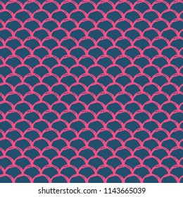 Girl mermaid seamless pattern. Pink fish skin backdrop. Tillable background for girl fabric, textile design, wrapping paper, swimwear or wallpaper. Girl mermaid texture with fish scale underwater.
