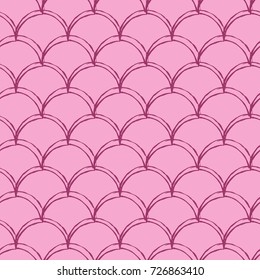 Girl mermaid seamless pattern. Pink fish skin backdrop. Tillable background for girl fabric, textile design, wrapping paper, swimwear or wallpaper. Girl mermaid texture with fish scale underwater.