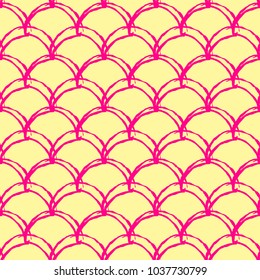 Girl mermaid seamless pattern. Purple fish skin backdrop. Tillable background for girl fabric, textile design, wrapping paper, swimwear or wallpaper. Girl mermaid texture with fish scale underwater.