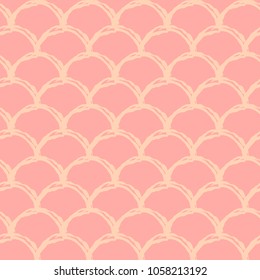 Girl mermaid seamless pattern. Purple fish skin backdrop. Tillable background for girl fabric, textile design, wrapping paper, swimwear or wallpaper. Girl mermaid texture with fish scale underwater.