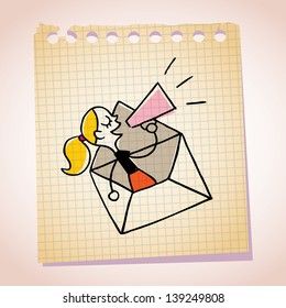girl message loudhailer note paper cartoon sketch