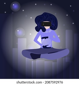 girl with metaverse in virtual glasses  