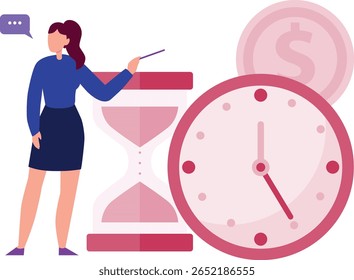 The girl meticulously observes the hourglass, measuring the passage of time with focused attention.