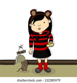 The Girl and the Mice Vector Illustration