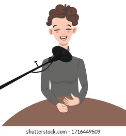 Girl with a microphone. Isolate on a white background. Vector graphics.