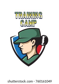 Girl in military training camp badge emblem