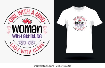 Niña con mente mujer con actitud dama de clase g-Diseño de camisetas para el Día de la Mujer. Diseño de camisetas SVG del día de las mujeres dibujadas a mano