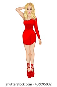 Girl in mini red dress