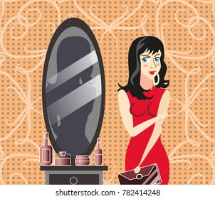 The girl at the Mirror. Vector illustration