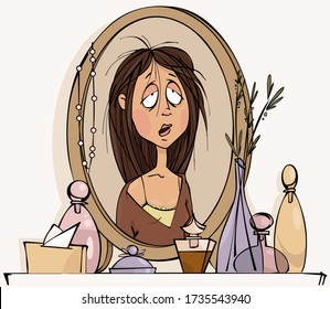 Girl at the mirror,vector illustration