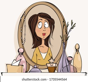 Girl at the mirror,vector illustration