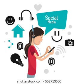girl mobile headphones technology browser social media