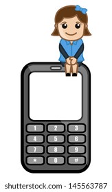 Girl with Mobile Phone Cartoon Office Character