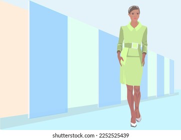 Modelo femenino sobre el fondo de la perspectiva vectorial. Para textos y gráficos, diagramas.