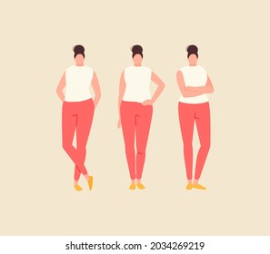 Girl model in various standing position. Body template