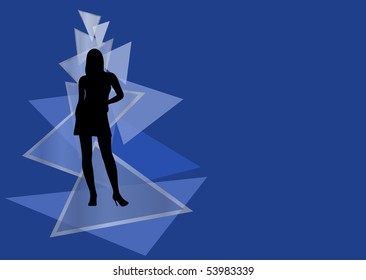 Girl. Modern blue background.