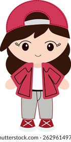 girl in modern clothes and red cap