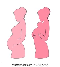 girl mom gender reveal icon pregnant woman mother and baby vector graphics silhouette