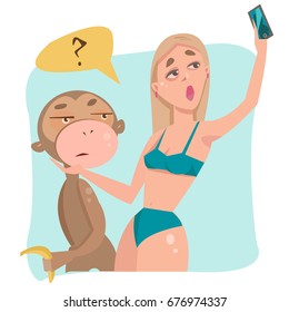 A girl with a monkey do selfie