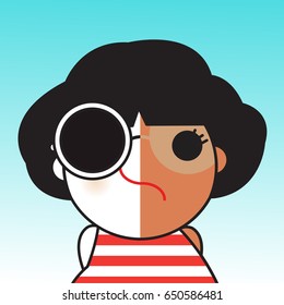 Girl Mood Feeling Before and After Sun Exposure Concept Card Character illustration