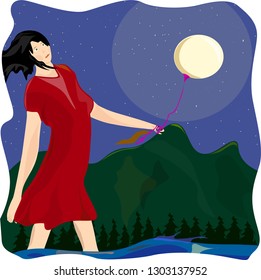 girl and moon magic illustration