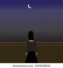 Girl moonlight vector art geometric