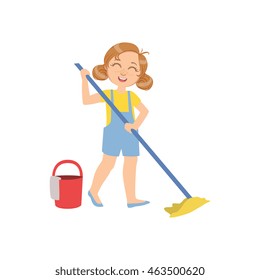 Girl Mopping The Floor With Bucket