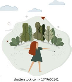 Mädchen auf Bewegungswald, Vektorgrafik
