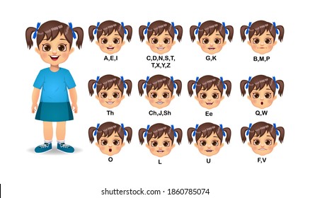 girl mouth animation and Alphabet pronunciation set vector