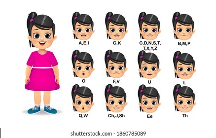 girl mouth animation and Alphabet pronunciation set vector