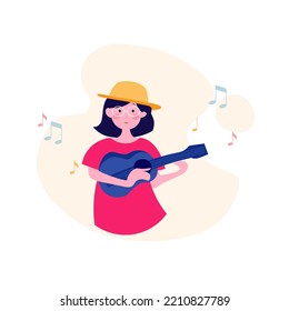 Girl Music Education Playing The Guitar Flat Illustration