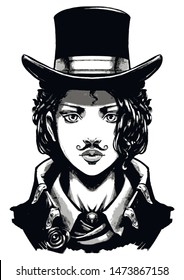 A girl with a mustache