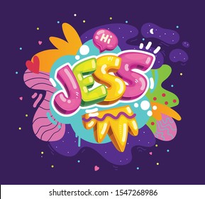 girl name Jess. vector color kids illustration