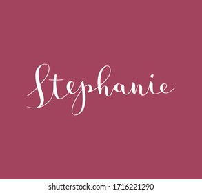 Girl name Stephanie. Calligraphy lettering. Suitable use on wedding or business card. Word art person name vector graphic.