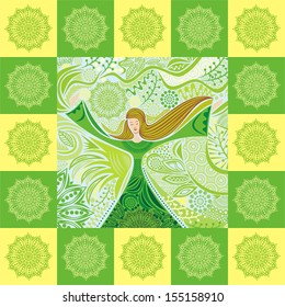 Girl nature green pattern background vector illustration