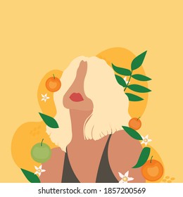 Girl in the nature orange flat illustration