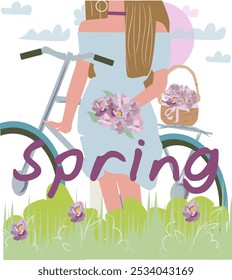a girl in nature or a picnic in spring for posters, posters, flyers and other types of design