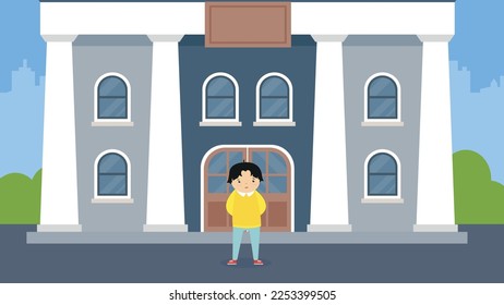 Girl near bank - vector clipart