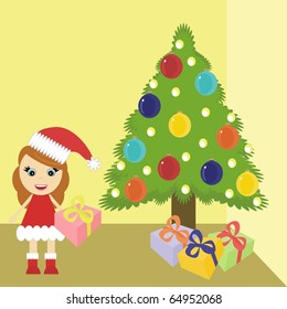 girl near new year tree
