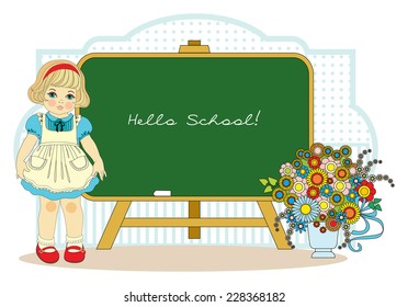 girl near school blackboard