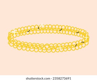 Girl neck jewelry, children funny choker necklace. Vector isolated cartoon illustration, bijouterie retro 90s style.